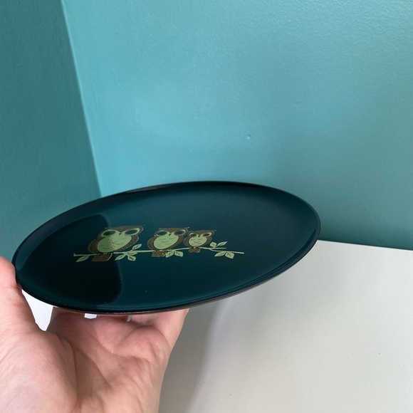 STUNNING Vintage MCM Owl Family of 3 on Branch Gold Display Plate Made in Japan - Picture 5 of 10